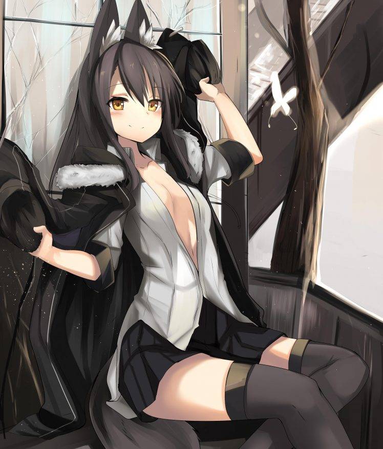 Black Kitsune Anime Girl - HD Wallpaper 