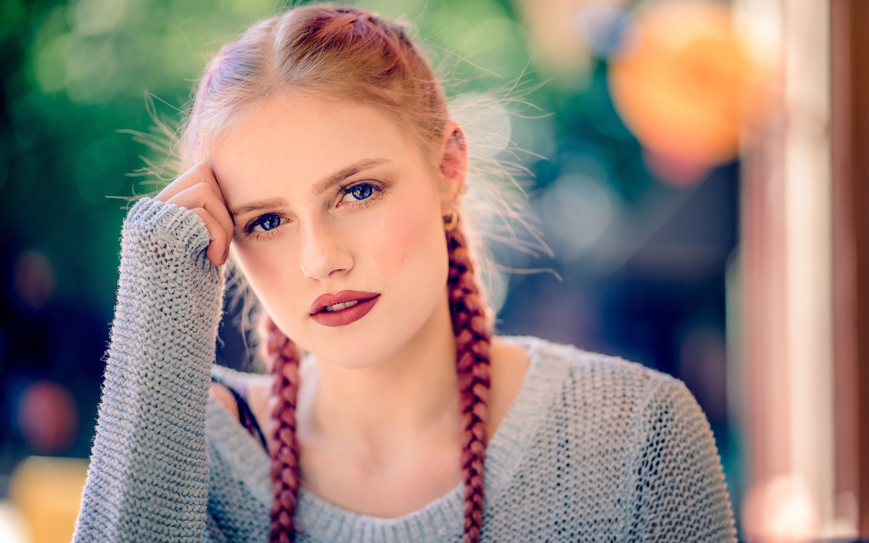 Woman, Braids, Face Portrait, Bokeh, Open Mouth, Red - Really Pretty Women With Braids Face - HD Wallpaper 