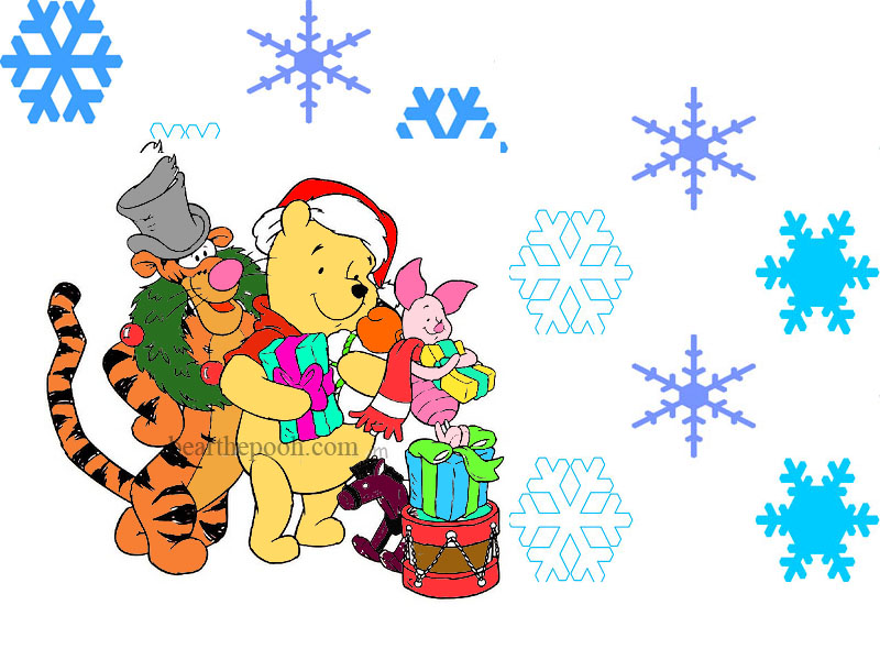 Winnie The Pooh Christmas Desktop Wallpaper - Pooh Bear Cartoon Christmas - HD Wallpaper 