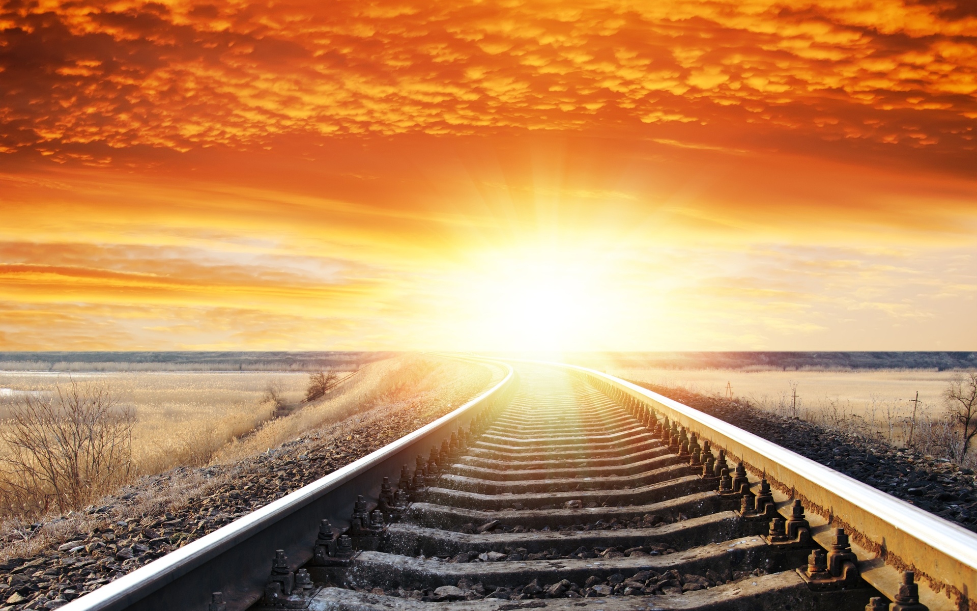 Landscape Sunset Sunrise Sky Railroad Tracks Wallpaper - Hd Wallpaper Indian Railway - HD Wallpaper 