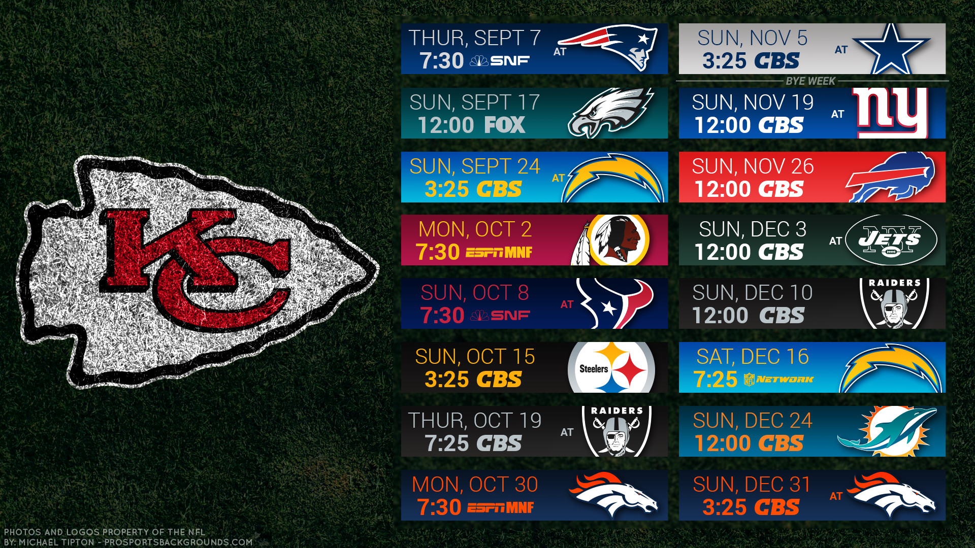 Kansas City Chiefs 2017 Schedule Turf Football Logo - Kansas City Chiefs 2018 Schedule - HD Wallpaper 