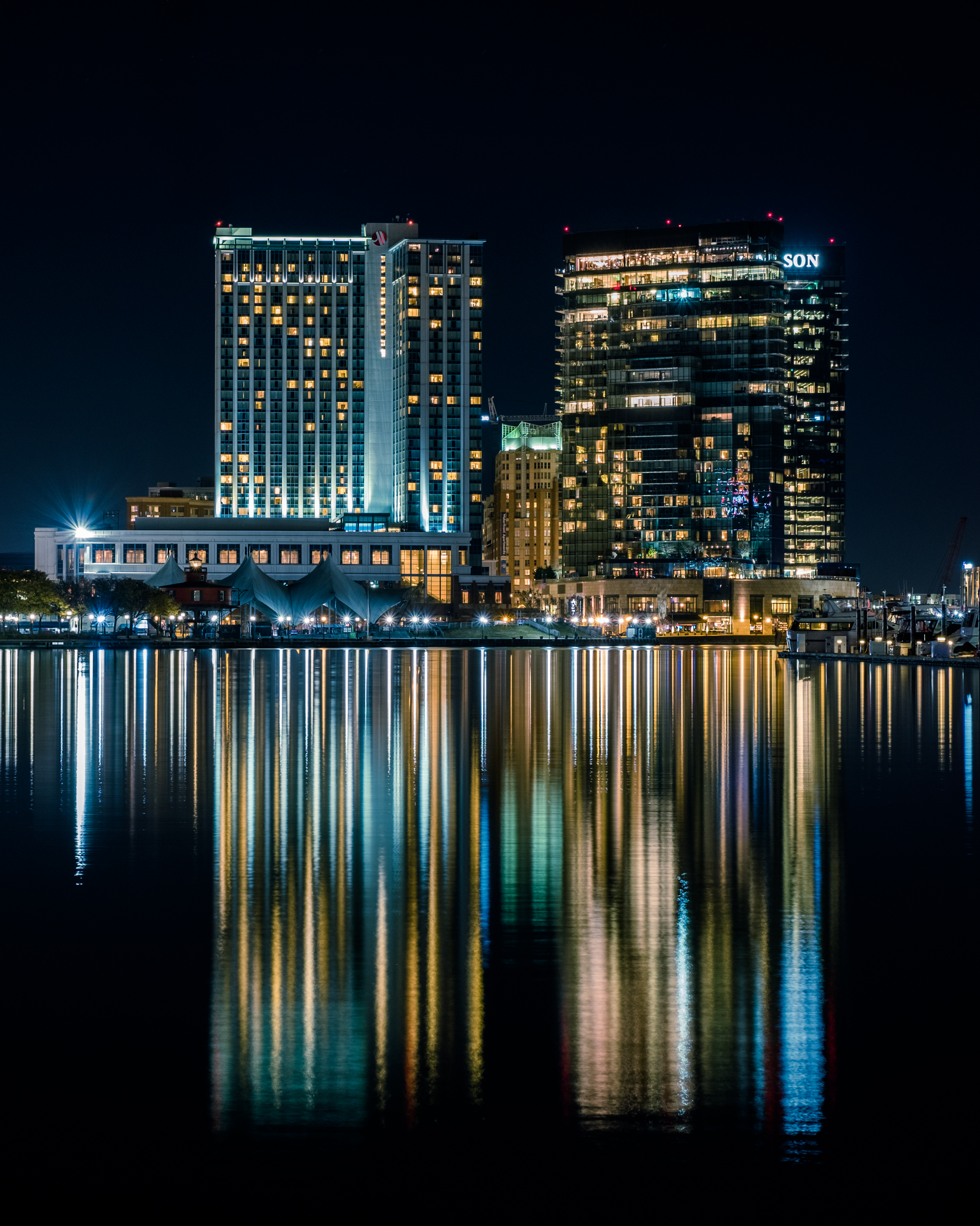Wallpaper Harbor, Night City, Buildings, Reflection, - Baltimore Harbor Wallpaper Iphone - HD Wallpaper 