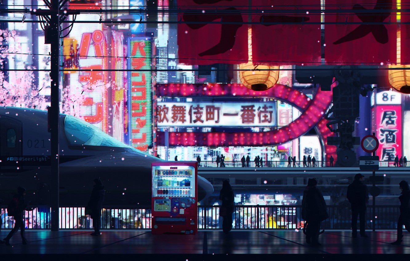 Photo Wallpaper People, Train, Station, Japan, Advertising, - Shinjuku - HD Wallpaper 