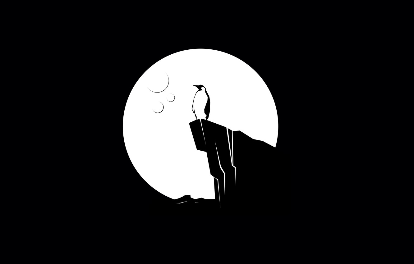 Photo Wallpaper Moon, Minimalism, Digital Art, Artwork, - Tux Background - HD Wallpaper 