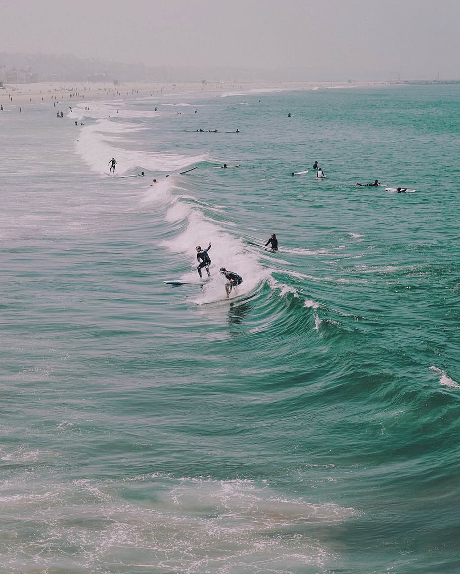 People Surfing On Ocean Waves, Beach, Surfer, Sea, - South Bay Los Angeles Surf - HD Wallpaper 