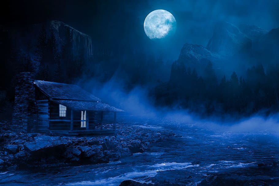 House Under The Moon, Night, Good Night, Home, Illuminated, - Good Night - HD Wallpaper 