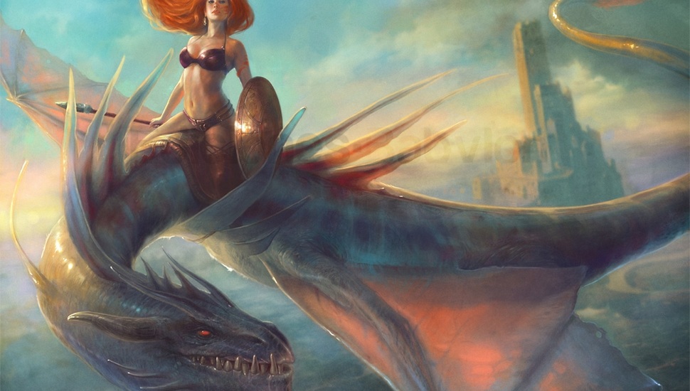 Shield, Dragon, Girl, Art, Tower, Red, Flight, Top - Dragon Warrior Woman - HD Wallpaper 