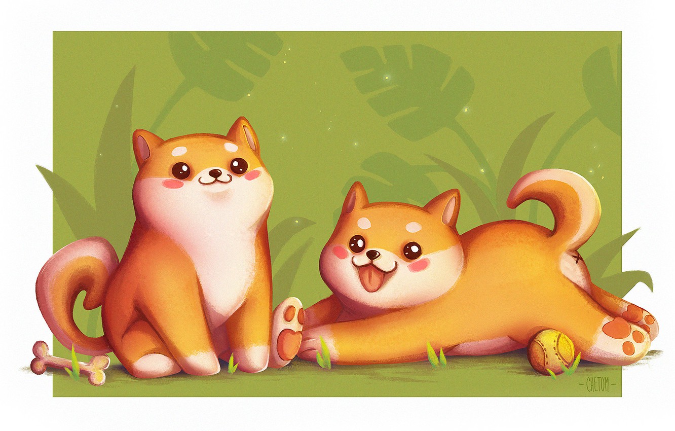 Photo Wallpaper The Game, Dog, Anime, Art, Bone, Children - Shiba Art - HD Wallpaper 