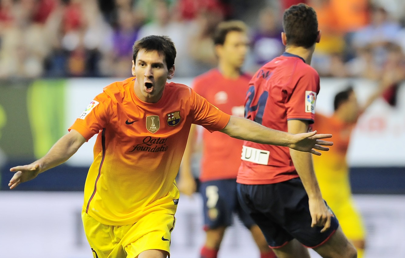 Photo Wallpaper Football, Form, Player, Goal, Football, - Messi Jersey Barca Orange - HD Wallpaper 
