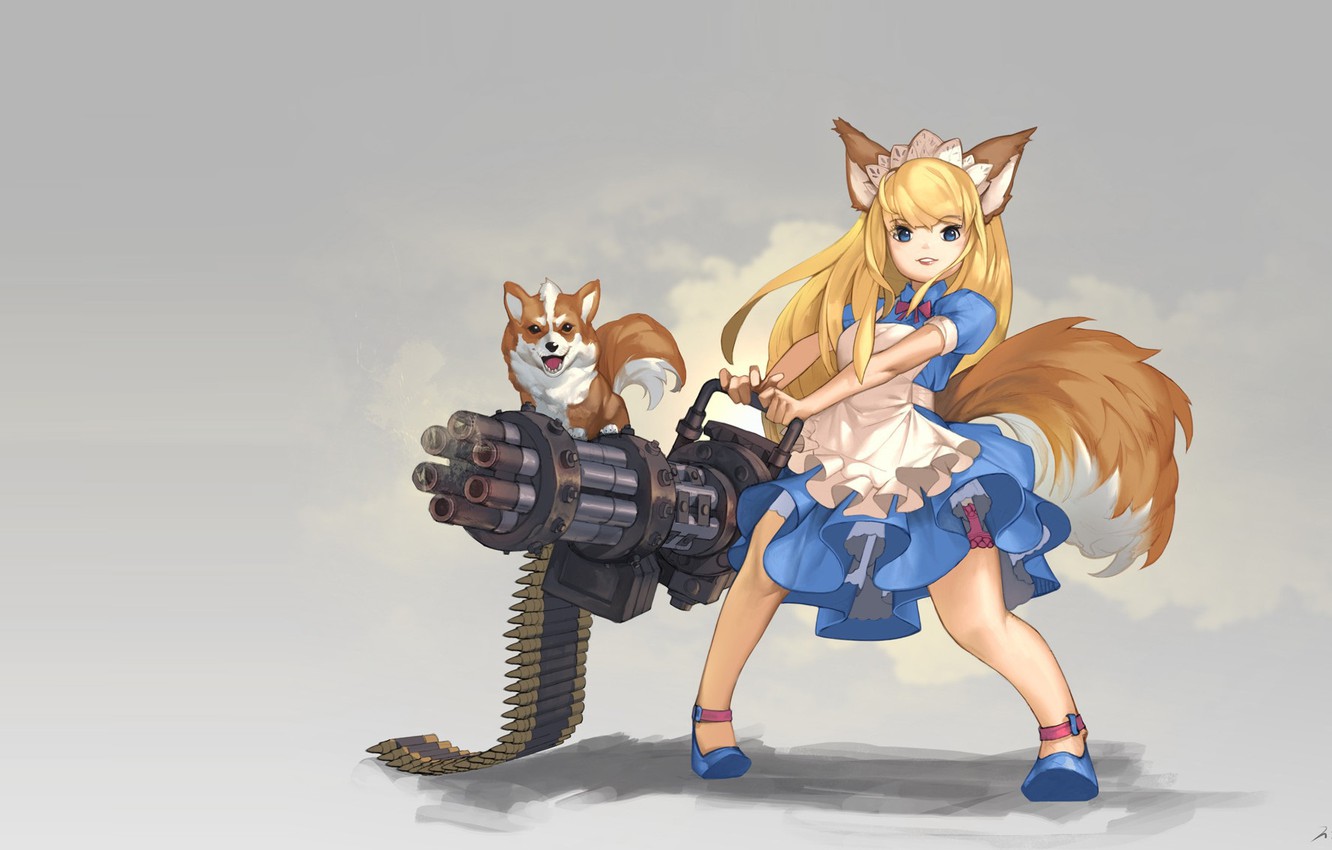 Photo Wallpaper Weapons, Dog, Anime, Art, Girl, Ears, - Dog Girls Anime Art - HD Wallpaper 