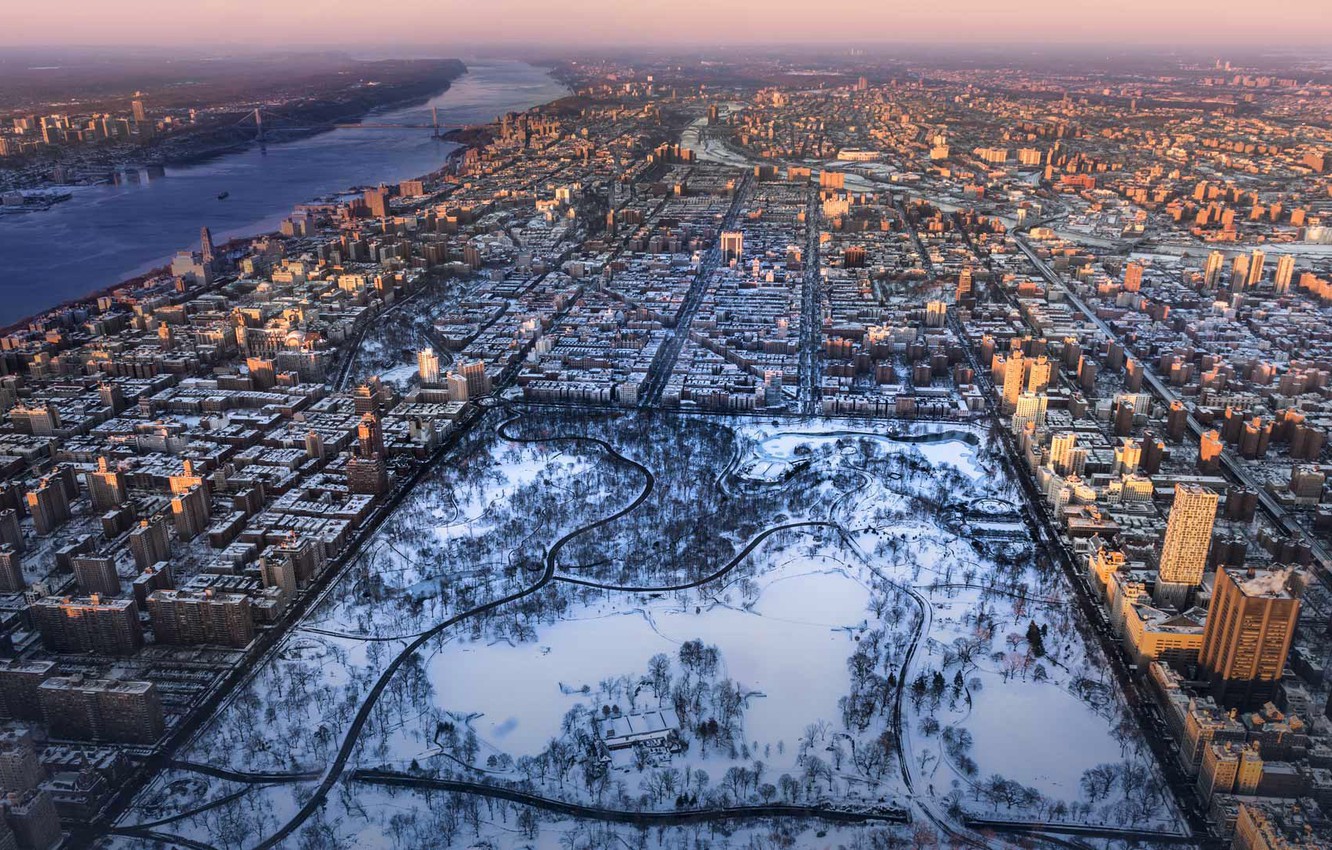 Photo Wallpaper Winter, New York, Panorama, Usa, Central - Central Park New  York Snow Above - 1332x850 Wallpaper 