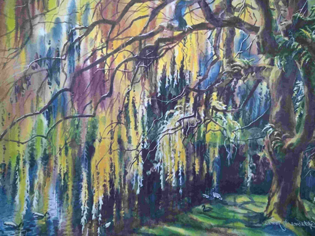 Watercolor Willow Tree Abstract Wallpaper Painting - Watercolor Paint - HD Wallpaper 