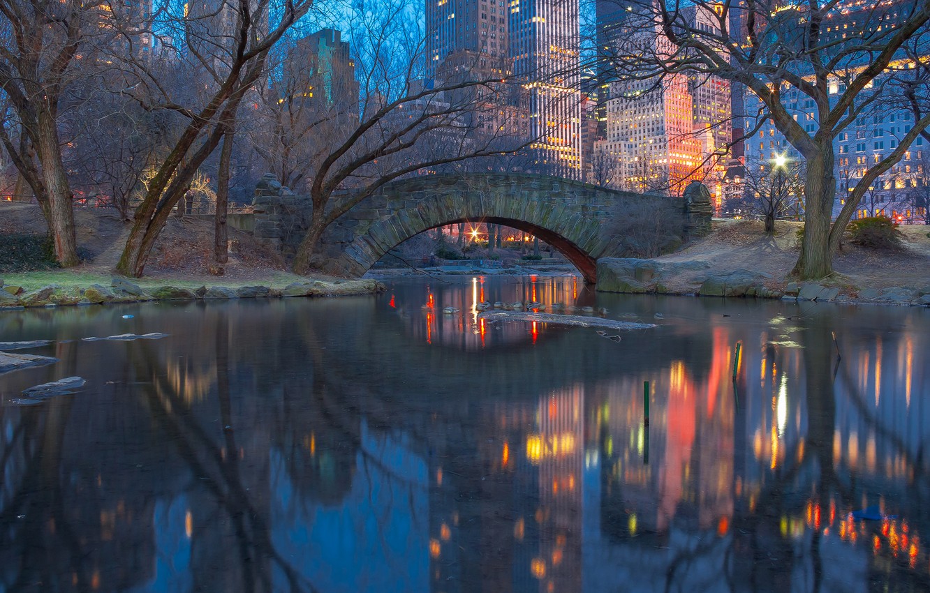 Photo Wallpaper Lights, New York, Twilight, Central - New York Central Park Wallpaper Hd - HD Wallpaper 