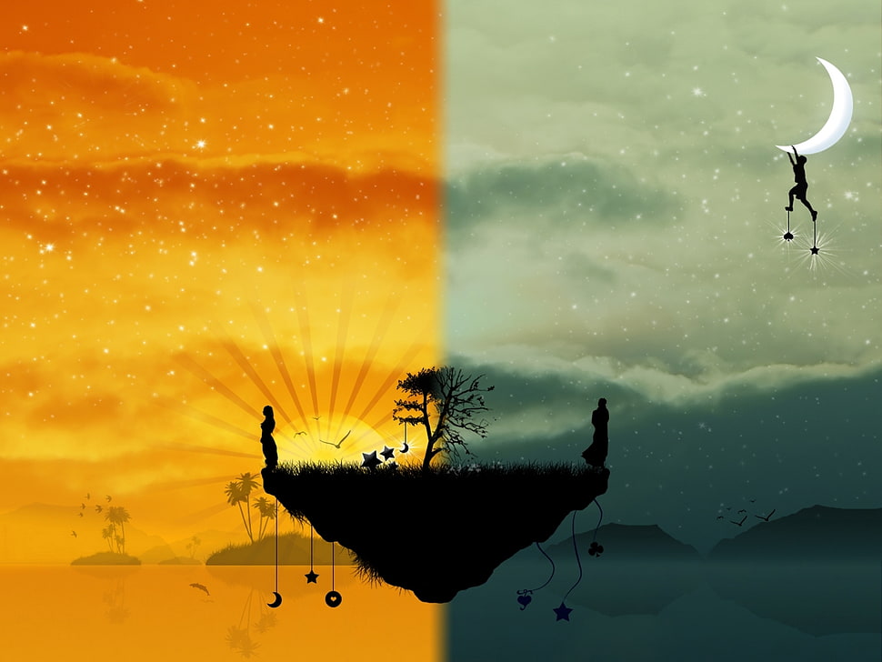Night And Day Illustration Hd Wallpaper - Sueños A Color Y Blanco Y Negro - HD Wallpaper 