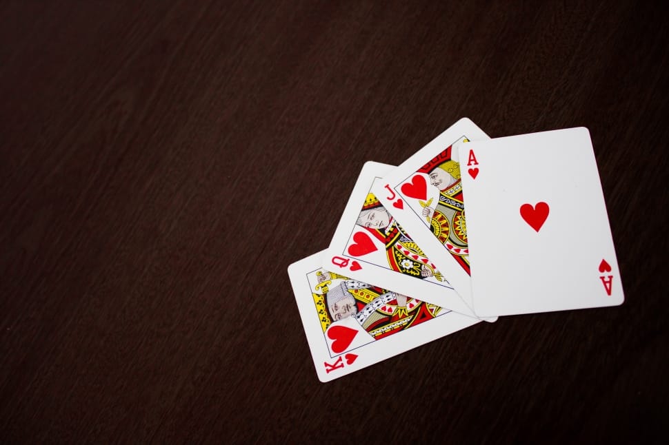 King, Queen, Jack, Ace Of Hearts Playing Cards On Brown - Pocer Caeds - HD Wallpaper 