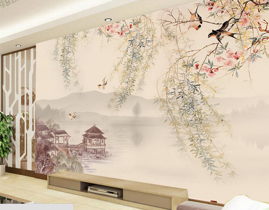 Custom 3d Mural,willow Tree Swallows The Traditional - Willow Tree Wallpaper For Bedroom - HD Wallpaper 