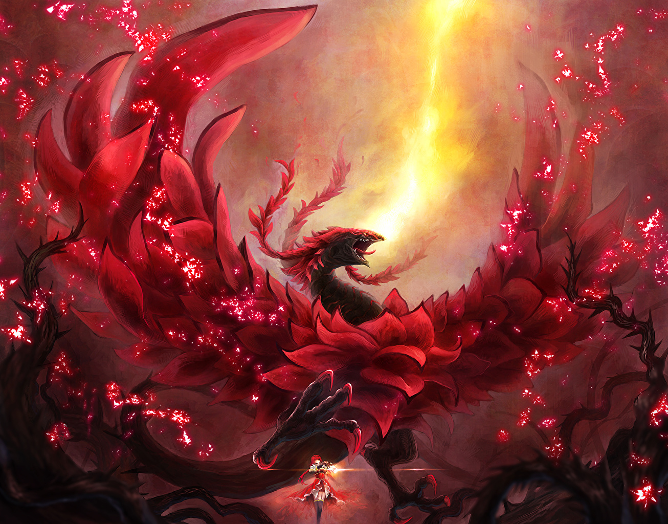 Black Rose Dragon Art - HD Wallpaper 