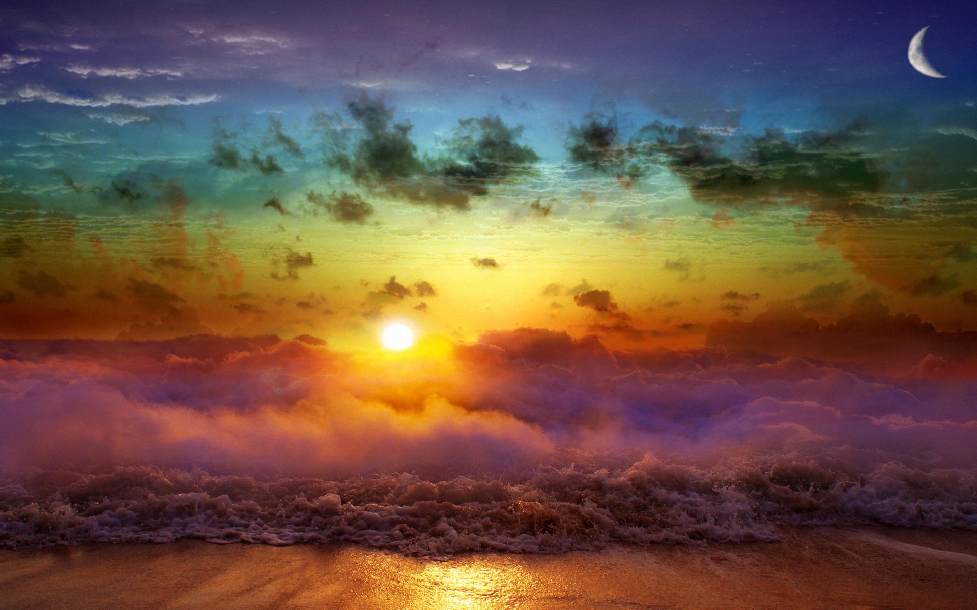 Wallpaper Moon, Sun, Decline, Evening, Merge, Day, - Rainbow Sky Facebook Cover - HD Wallpaper 