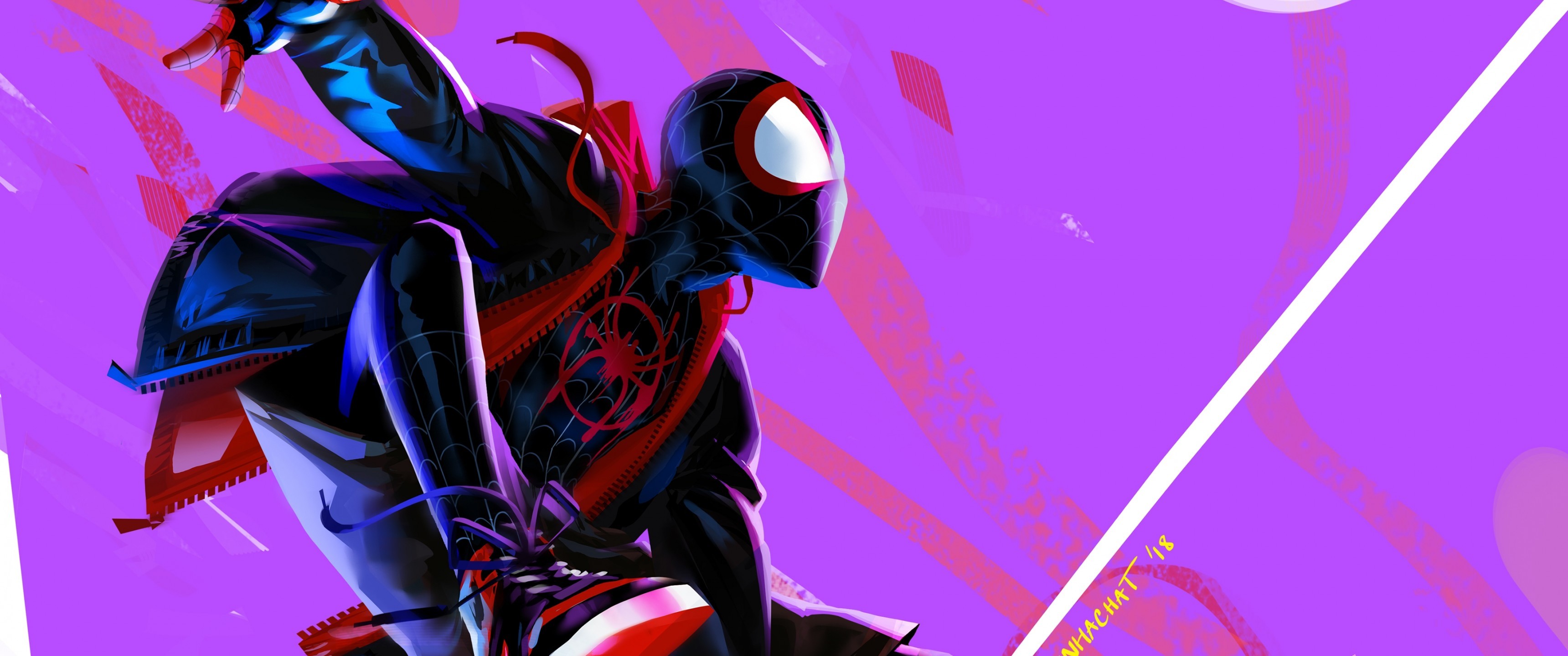 Into The Spider Verse, Jumping, Artwork - Spider Man Into The Spider Verse - HD Wallpaper 