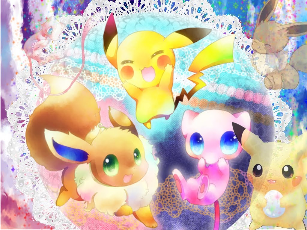 The Cutest Ever Wallpapers In Best Px Resolutions - Mew Eevee And Pikachu - HD Wallpaper 