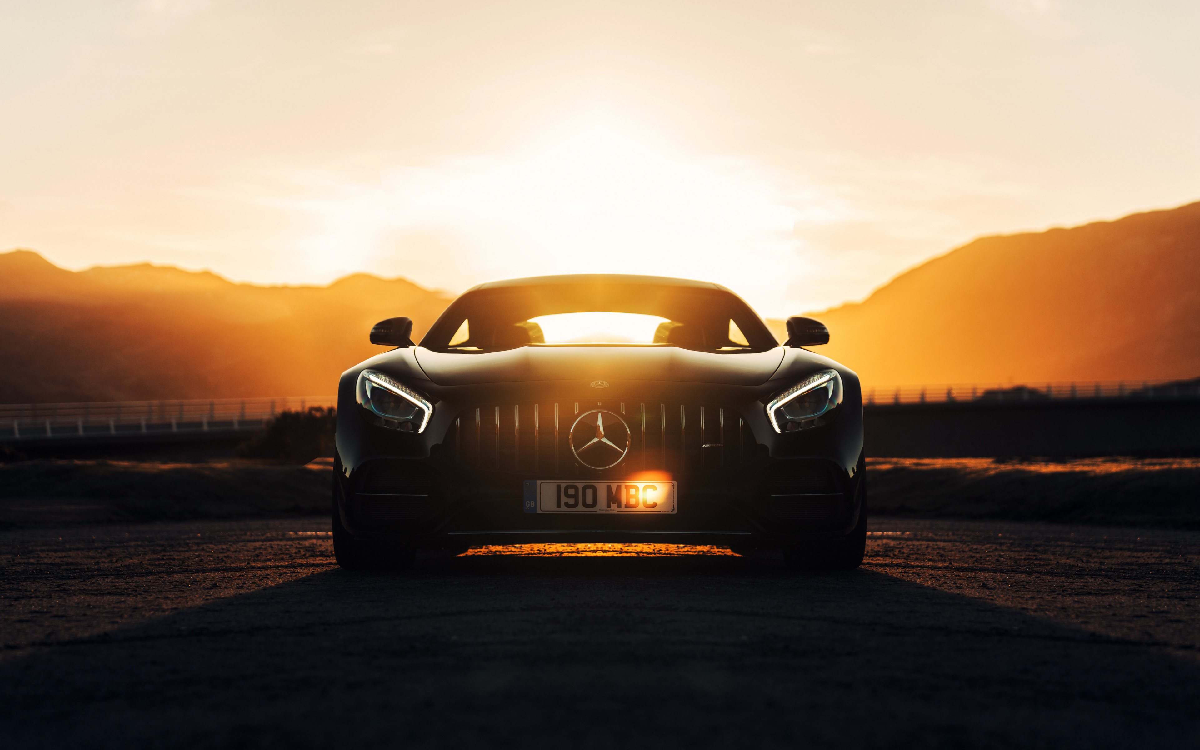 Mercedes-amg Gt C, Black, Sunset, Wallpaper - Mercedes Benz C Amg 4k - HD Wallpaper 