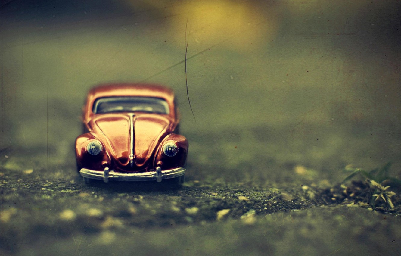 Photo Wallpaper Machine, Macro, Toy, Volkswagen Beetle, - Vintage Toy Cars Photography - HD Wallpaper 