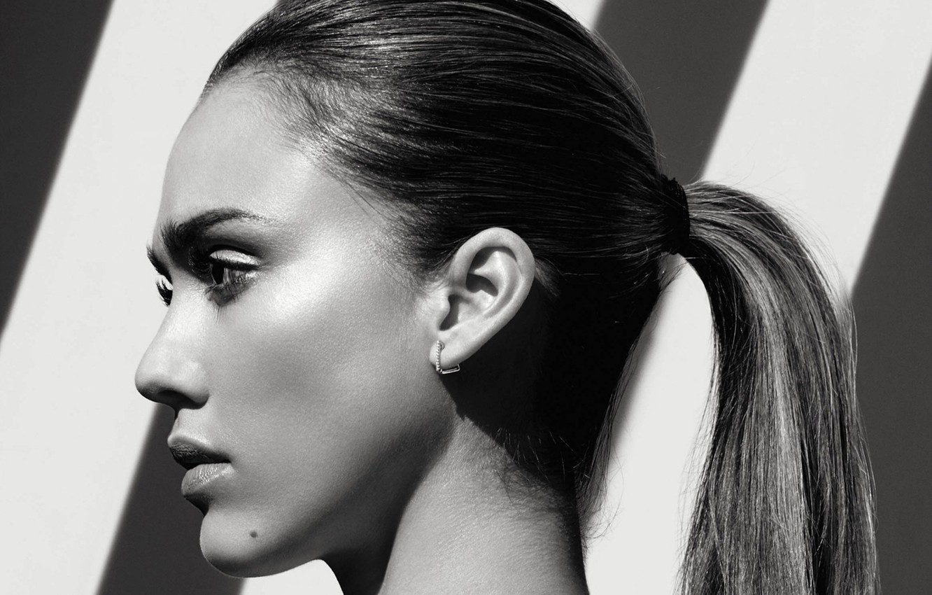 Photo Wallpaper Face, Model, Hair, Earrings, Actress, - Jessica Alba Harper's Bazaar - HD Wallpaper 