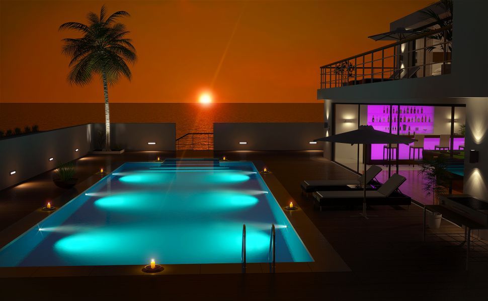 Sunset Beach House Pool - HD Wallpaper 