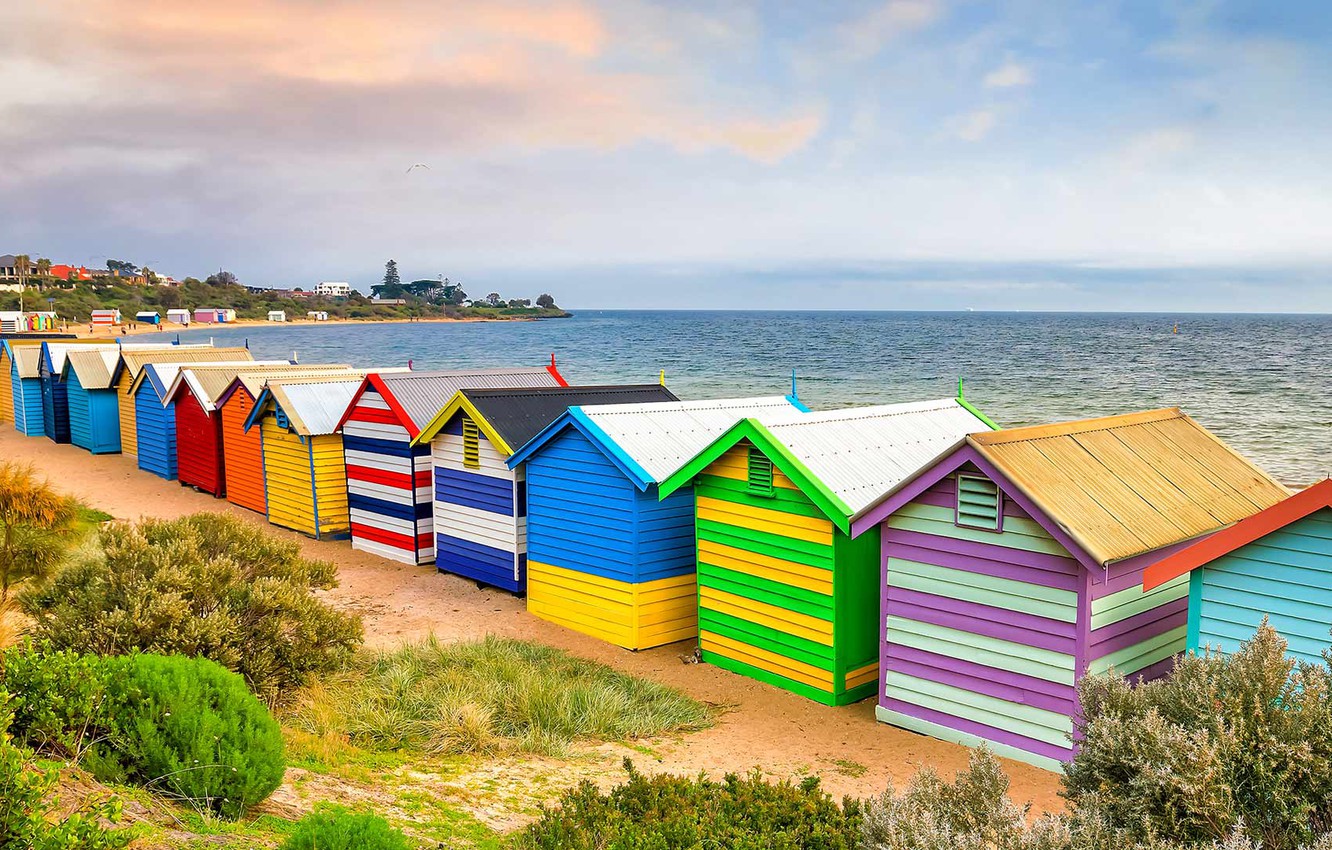 Photo Wallpaper Sea, Australia, Melbourne, Beach House, - Melbourne Brighton Beach Houses - HD Wallpaper 