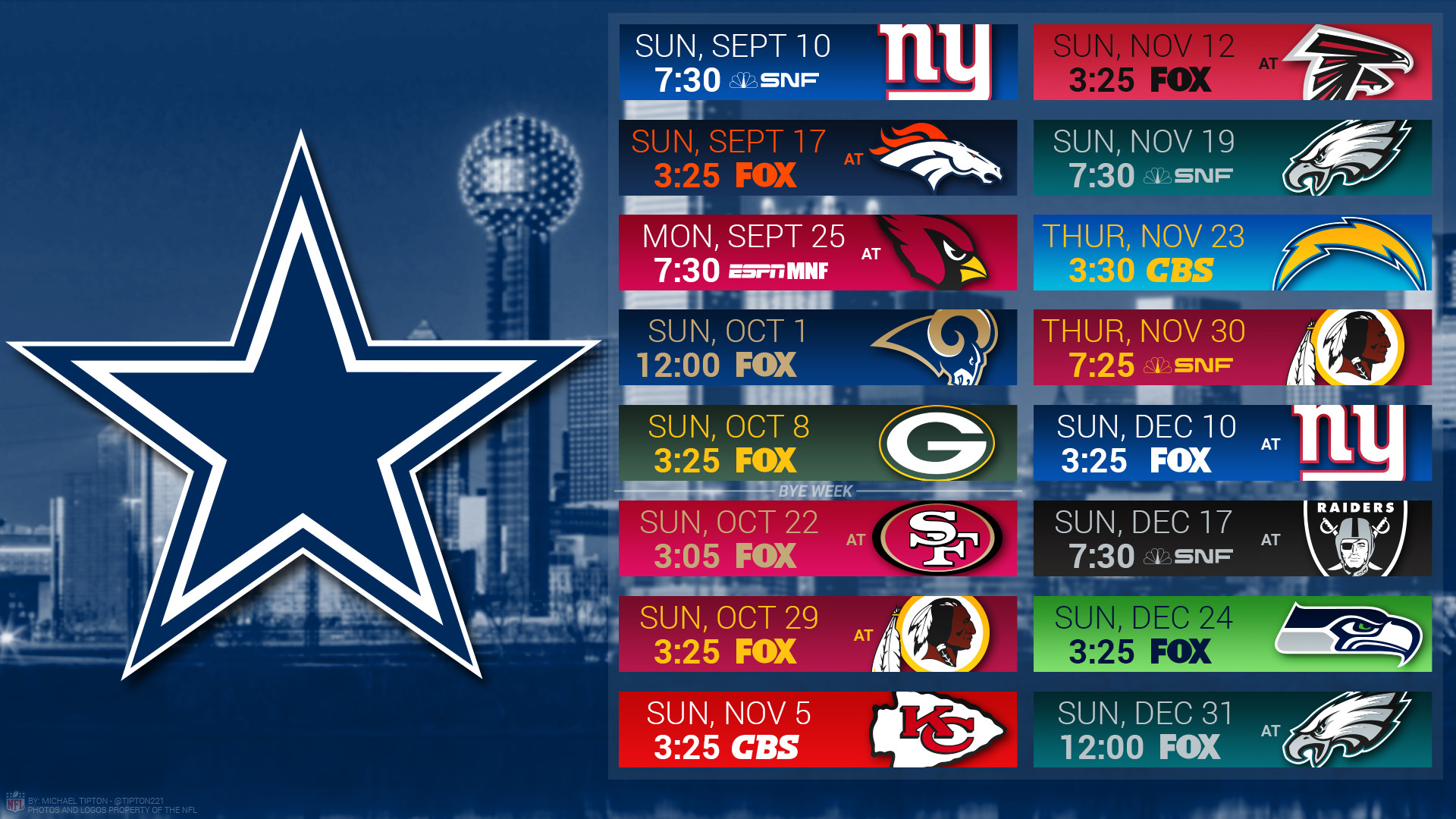 Dallas Cowboys Desktop 2017 Schedule Wallpaper City - Dallas Cowboys Calendar 2019 - HD Wallpaper 