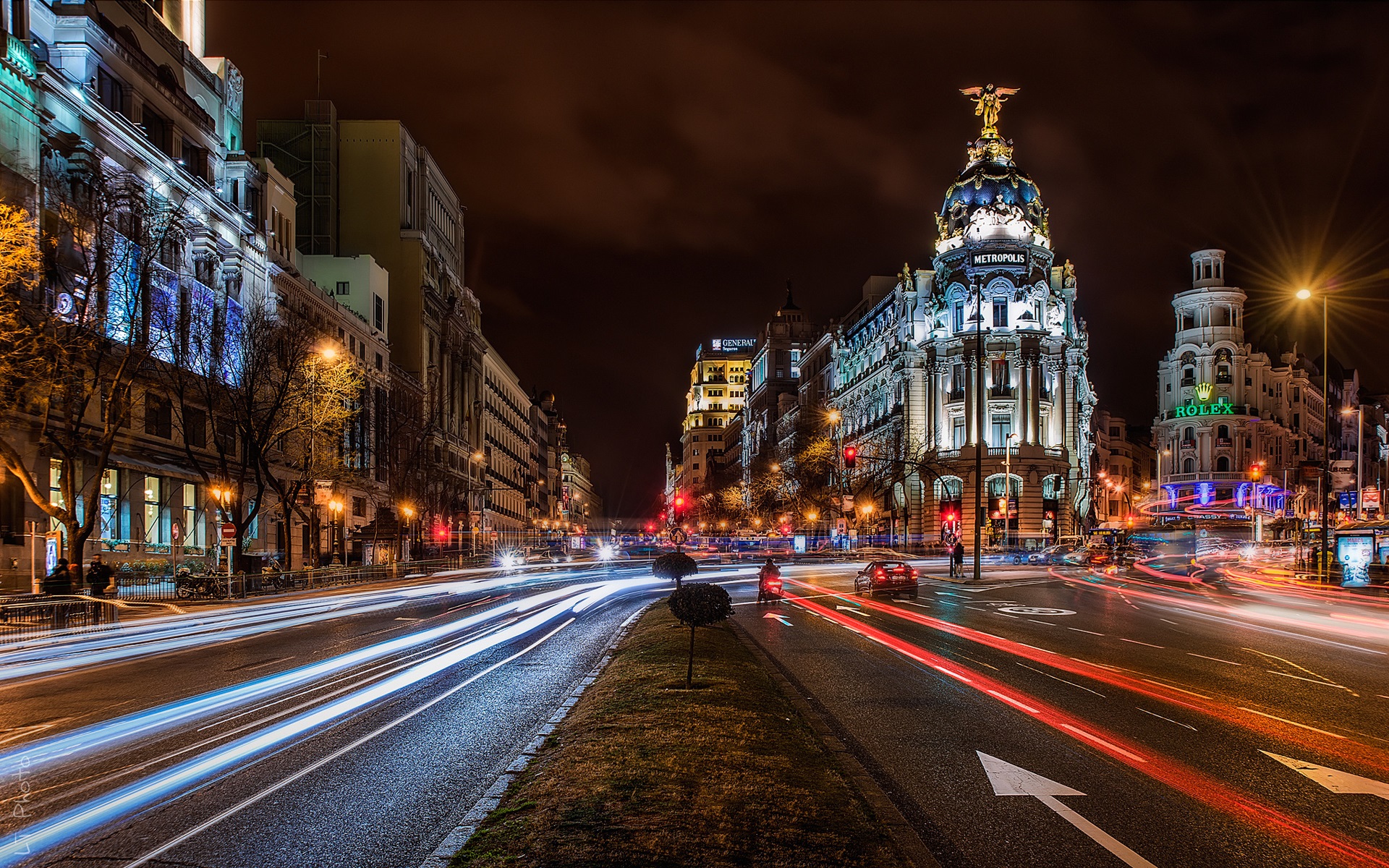 Wallpaper Madrid, Spain, City, Night, Buildings, Road, - Metropolis Building - HD Wallpaper 
