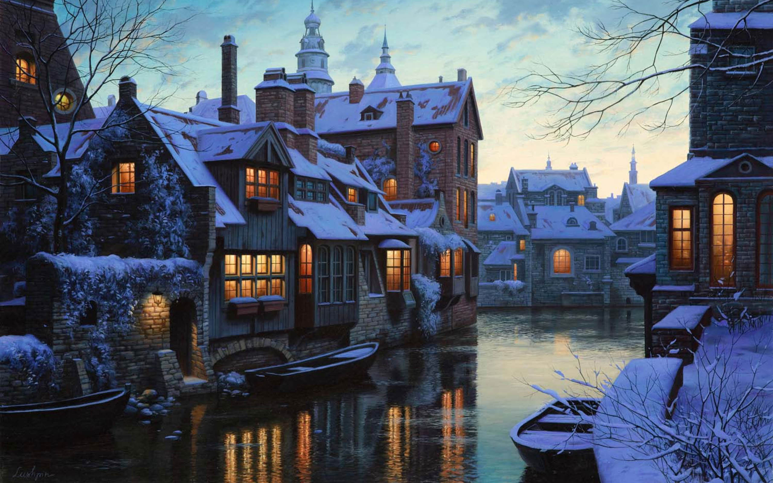 Winter Evening In Belgium - Evgeny Lushpin - HD Wallpaper 