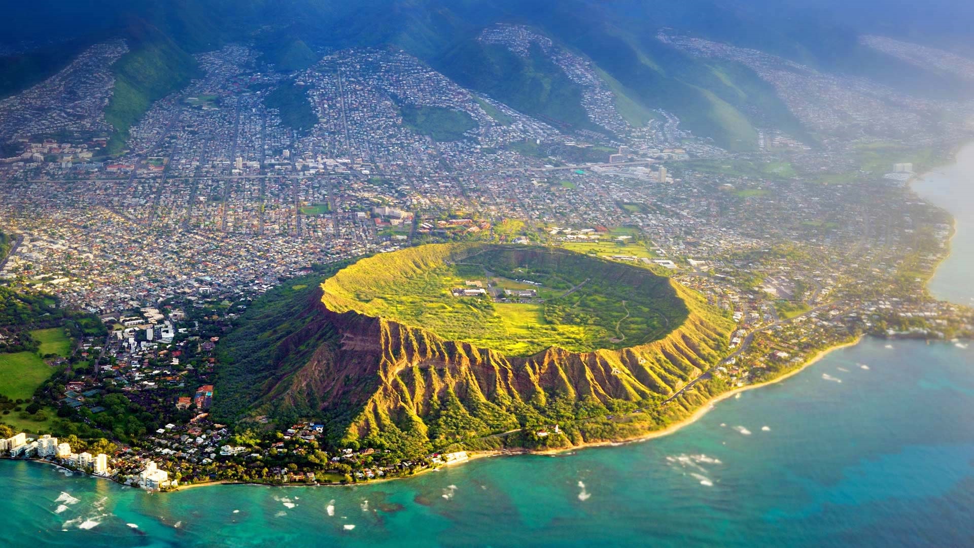 Wallpaper Diamond Head, Oahu, Hawaii, Usa, Top View - Diamond Head View Hawaii - HD Wallpaper 