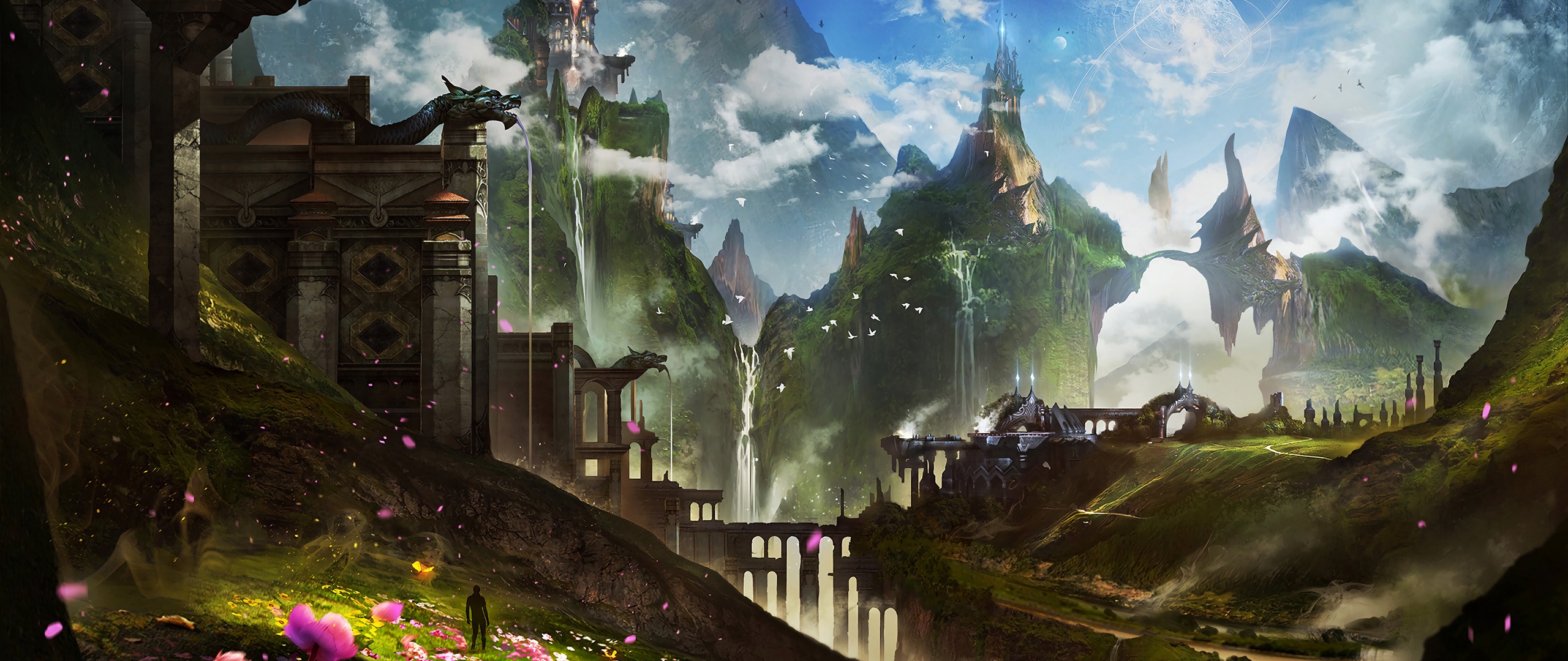 Wallpaper City, Fantastic, Futurism, Art, Mountains - Perfect World Concept Art - HD Wallpaper 