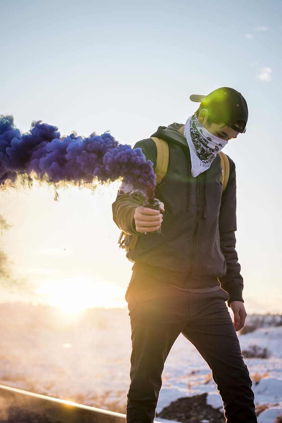 Man Holding Purple Flare, Person In Gray Zip-up Hoodie - Stylish Boy Back Side - HD Wallpaper 