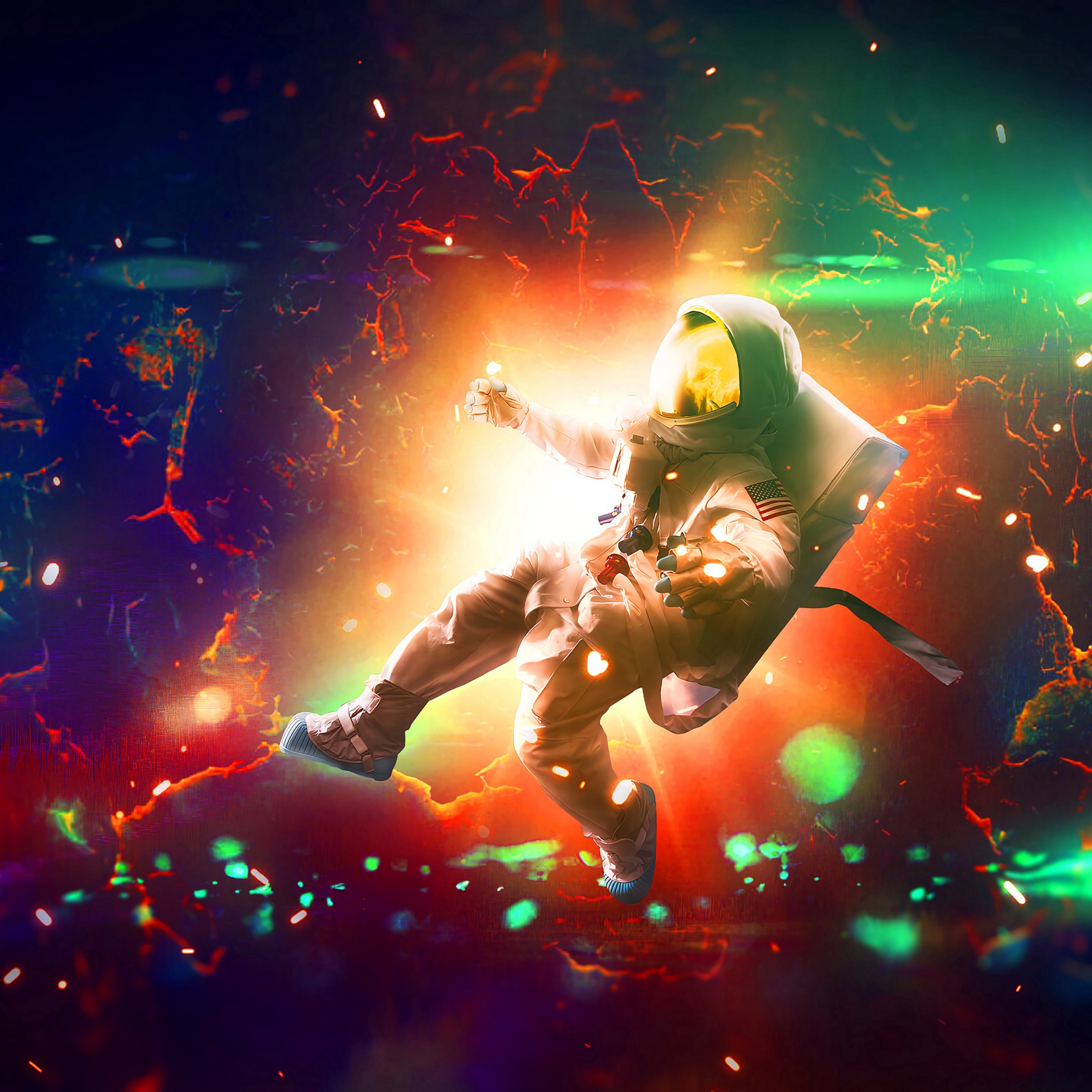 Wallpaper Astronaut, Flash, Bright, Colorful, Sparks - Full Hd Astronaut Colored - HD Wallpaper 