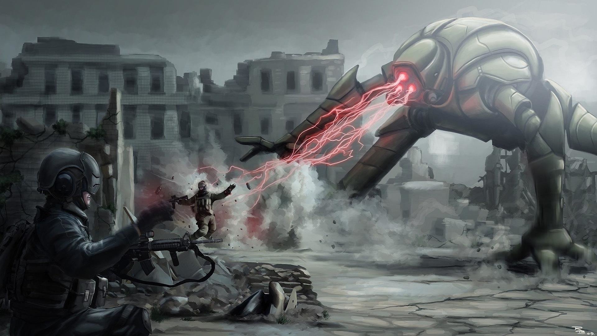 Free Download Epic Space Battle Background Id - Robot Monster Fantasy Art - HD Wallpaper 
