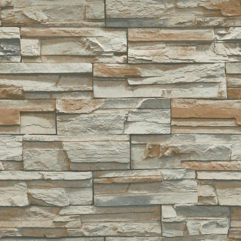 Faux Stone Wallpaper Natural Elements X Flat Textured - Old Stone Brick
