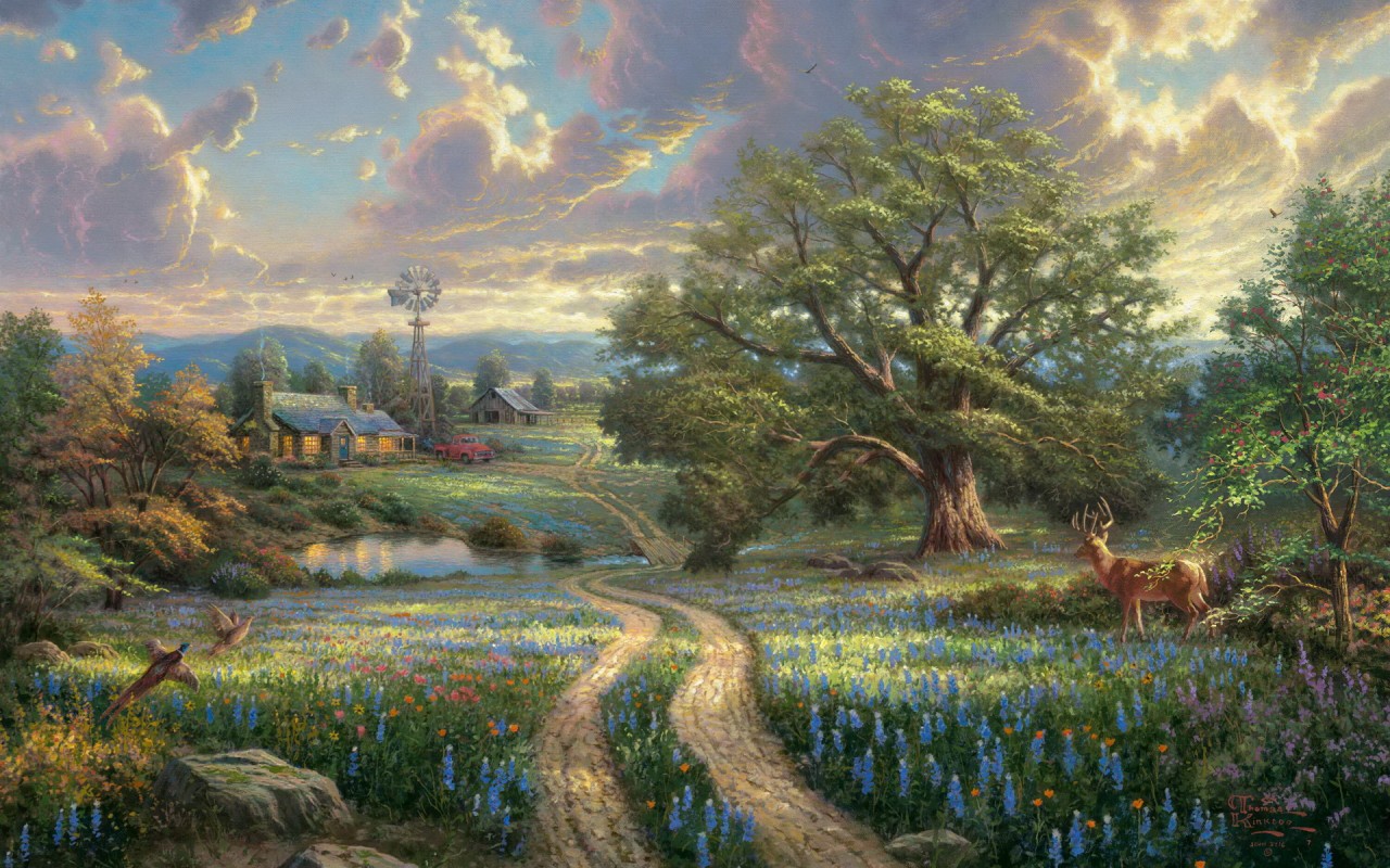 Country Cottage Wallpapers - Thomas Kinkade Nature - HD Wallpaper 