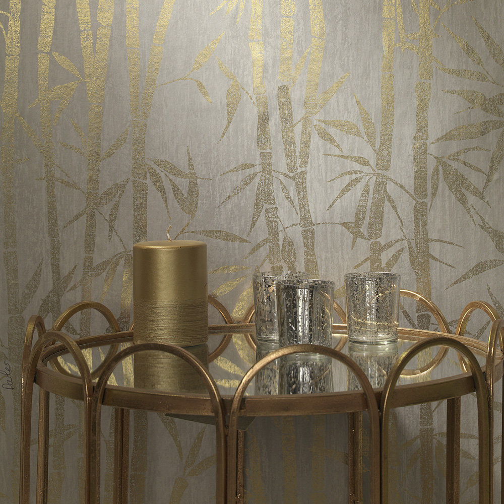 Albany Nandina Grey/ Gold Wallpaper - Wallpaper - HD Wallpaper 