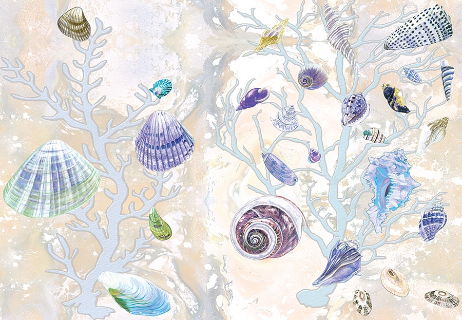 Casart Coverings Yellow-purple Shells Sea Spray Coral - کاغذ دیواری مدرن پذیرایی - HD Wallpaper 