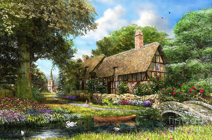 Country Cottage Paintings - HD Wallpaper 