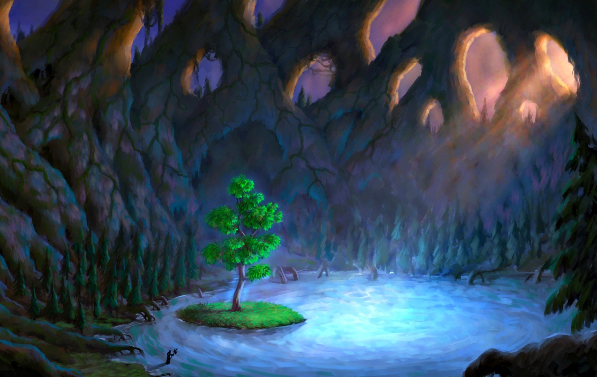 Backgrounds Surrealism Art Hd Desktop Wallpaper Widescreen - Mount Hyjal Well Of Eternity - HD Wallpaper 