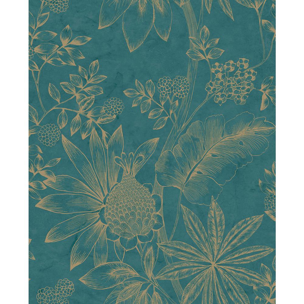 Kenitra Teal Botanical - HD Wallpaper 