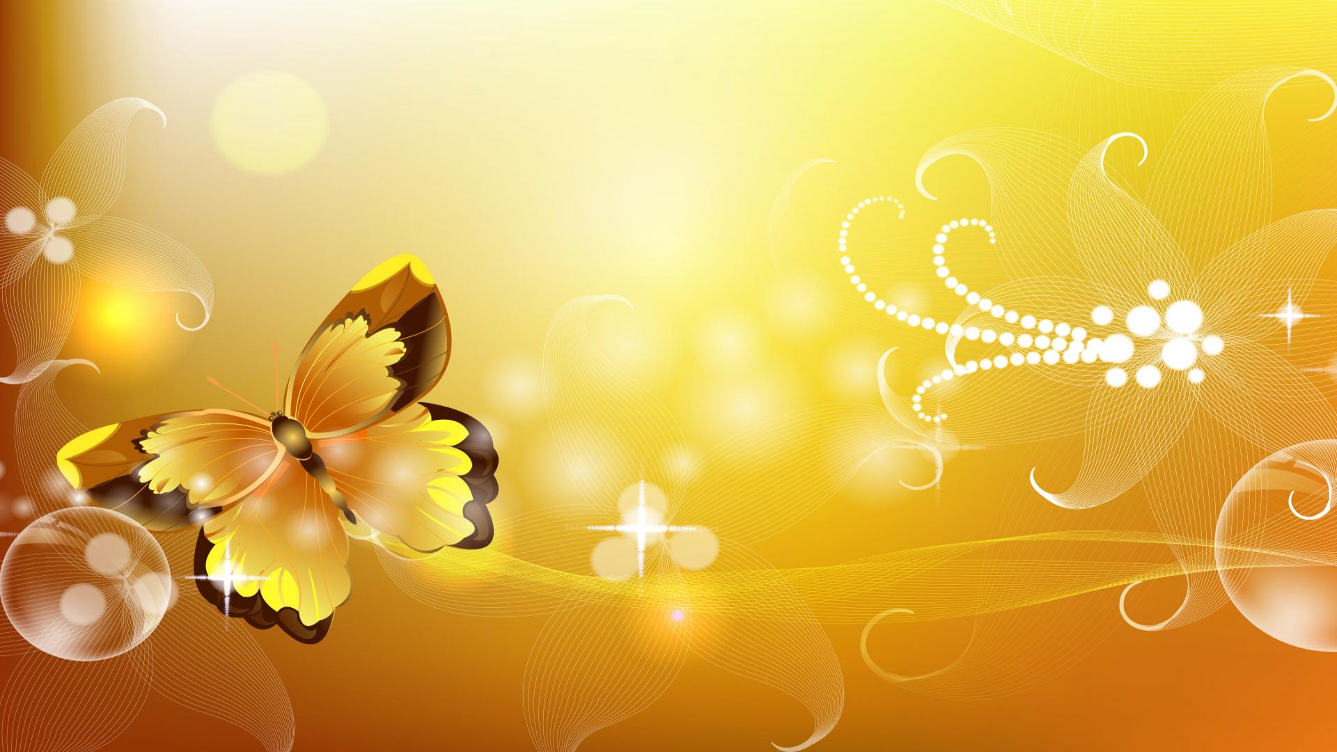 Yellow Wallpapers - Yellow Background With Butterflies - HD Wallpaper 