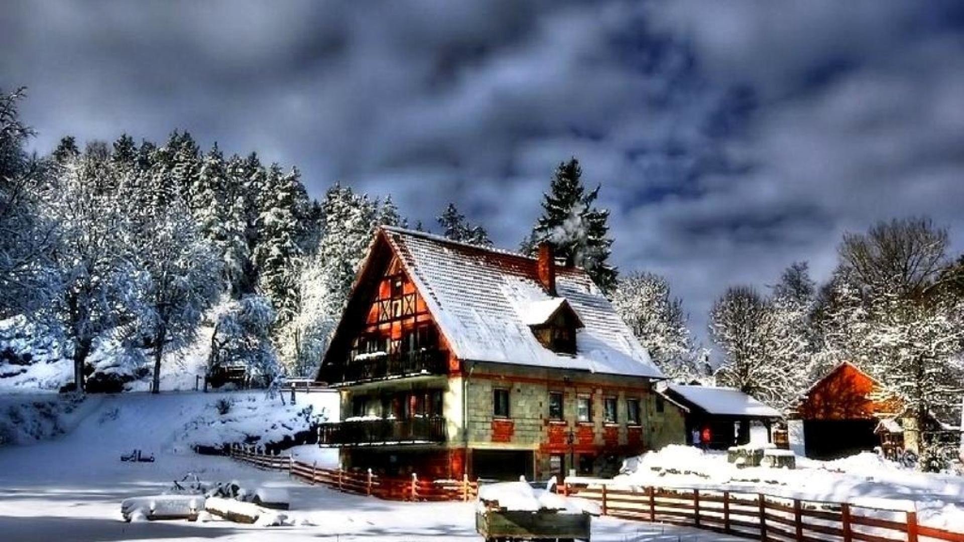 Winter Cottage Wallpaper 
 Data Src /w/full/d/6/f/334259 - Winter Desktop Wallpaper Cabin - HD Wallpaper 