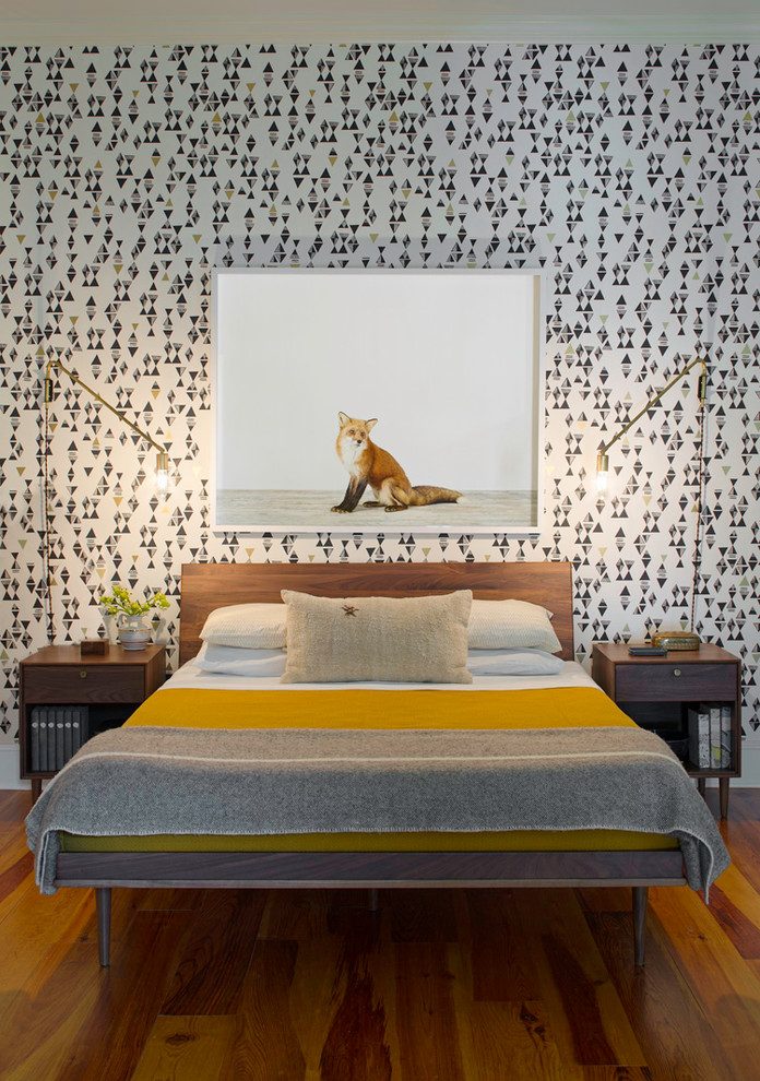 Atlanta Yellow Wallpaper Designs With Gold Wall Mirrors - Danish Modern Mid Century Modern Bedding - HD Wallpaper 