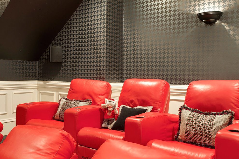 Raleigh Houndstooth Wallpaper With Home Theater And - Chair - HD Wallpaper 
