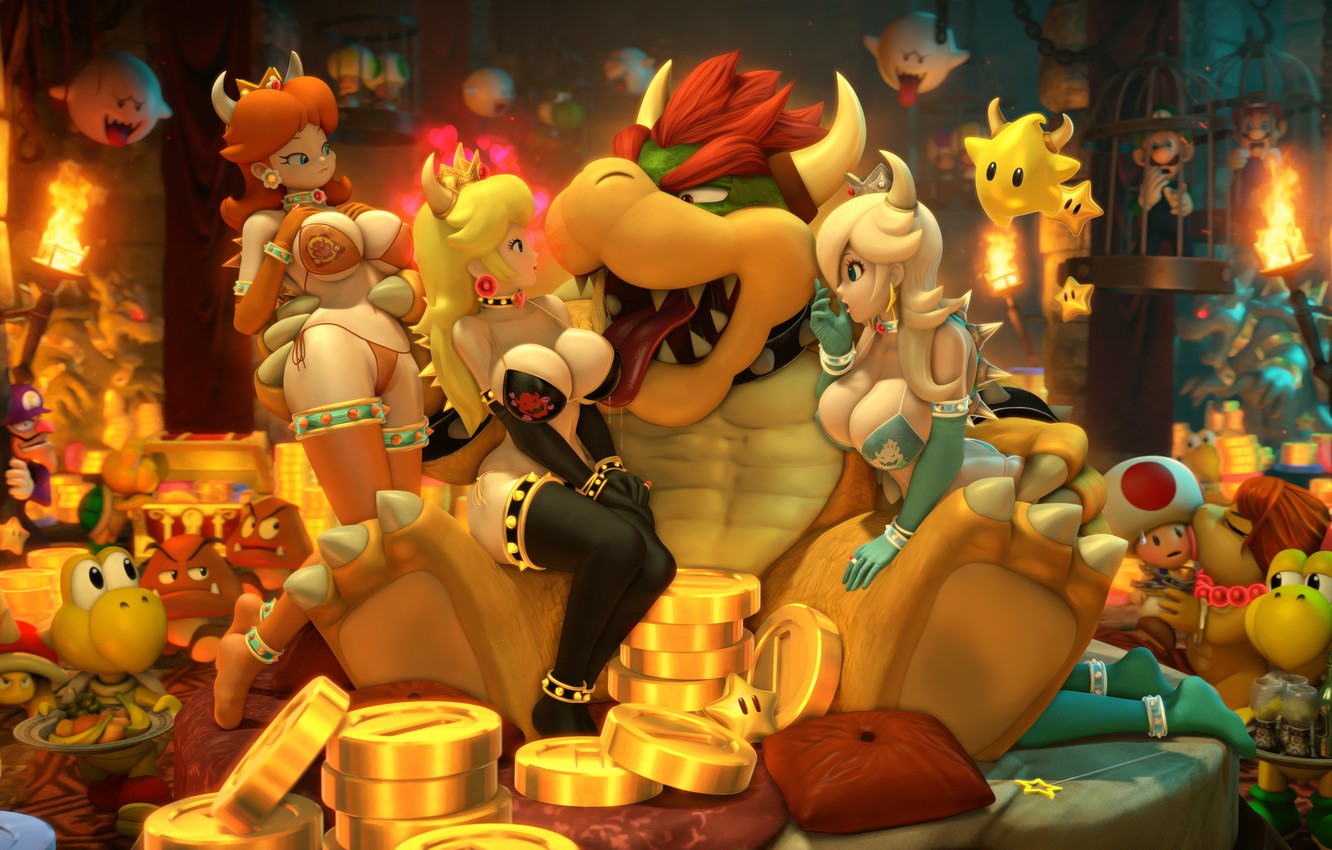 Photo Wallpaper Chest, Girl, Gold, Nintendo, Mario, - Peach Daisy Rosalina Bowser - HD Wallpaper 