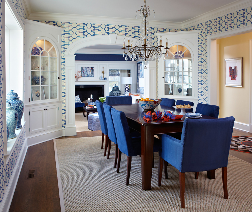 Quadrille Brighton Wallpaper By Carey Karlan - Quadrille Wallpaper Dining Room - HD Wallpaper 